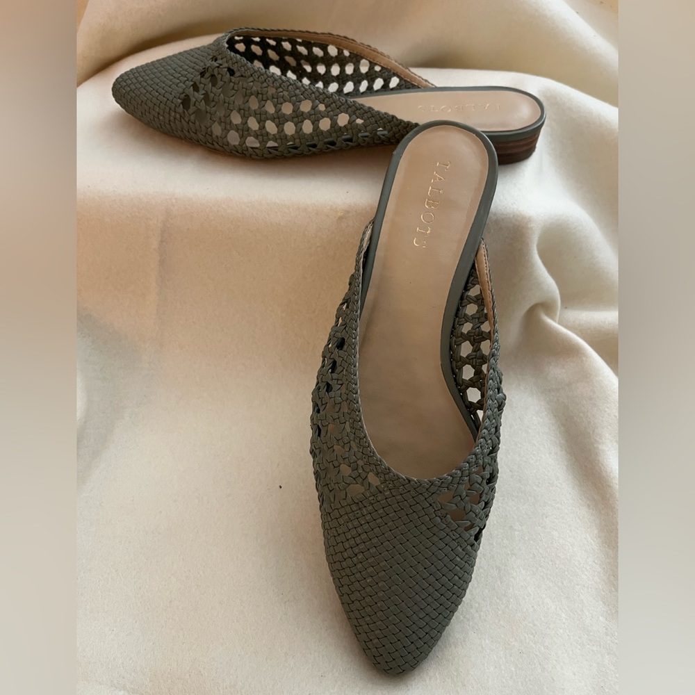Talbots army green woven mules
